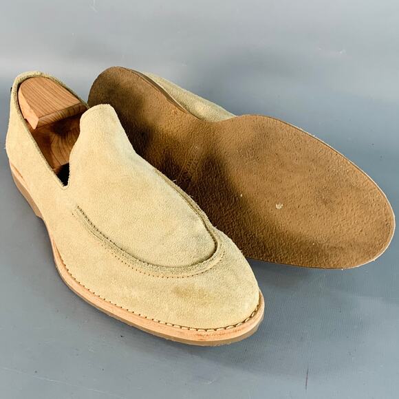 Size 13 Denali Beige Vegetable Tanned Suede Crepe Sole Slip On Venetian Loafers - Picture 5 of 9
